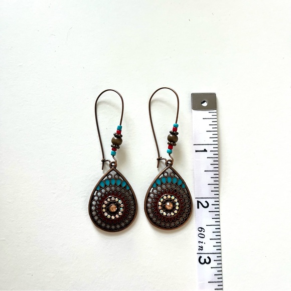 Bronze and Turquoise Color Costume Jewelry Boho Earrings - Picture 6 of 6